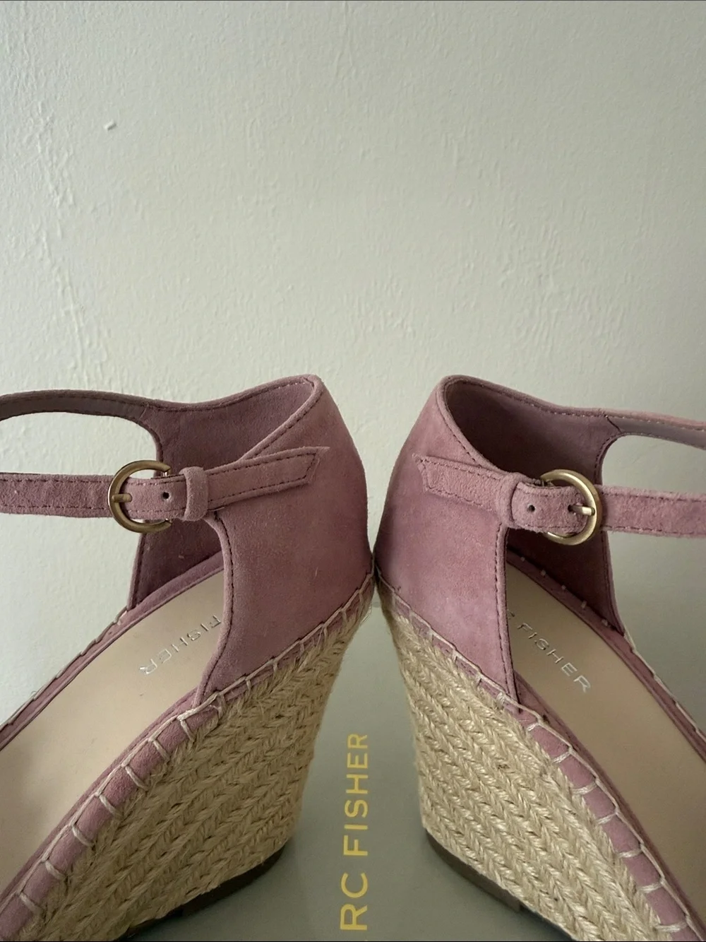 Marc Fisher Pink Suede Ruffle Espadrille Wedge Sandals